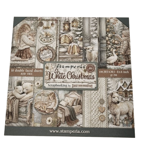 bloc papier stamperia 20x20 white christmas