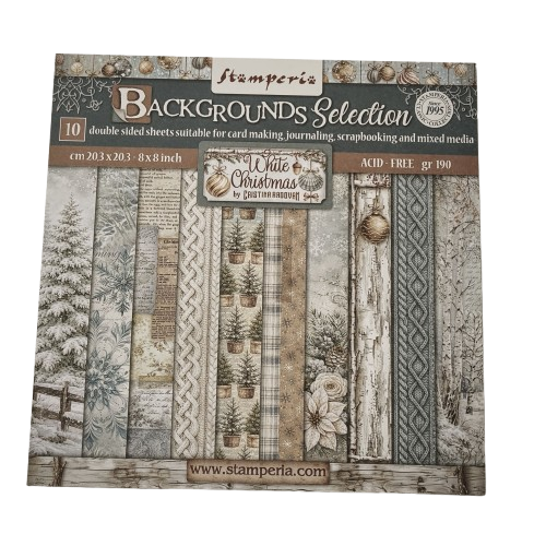 bloc papier stamperia 20x20 background white christmas