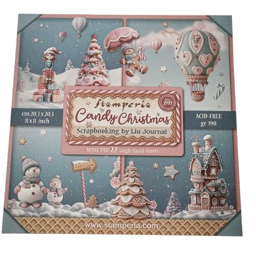 bloc papier stamperia 20x20 candy christmas