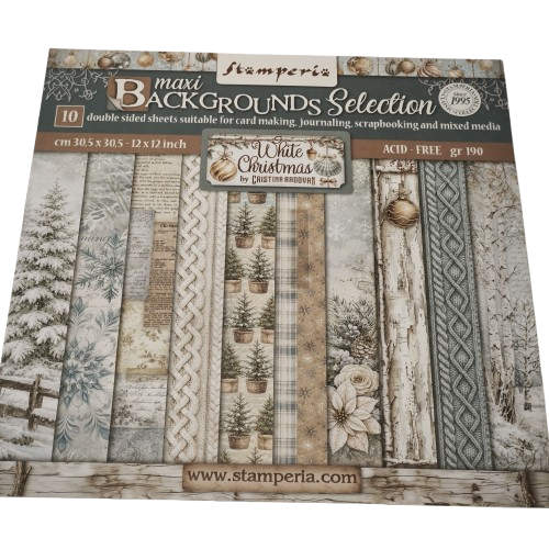 bloc papier stamperia 30x30 background white christmas