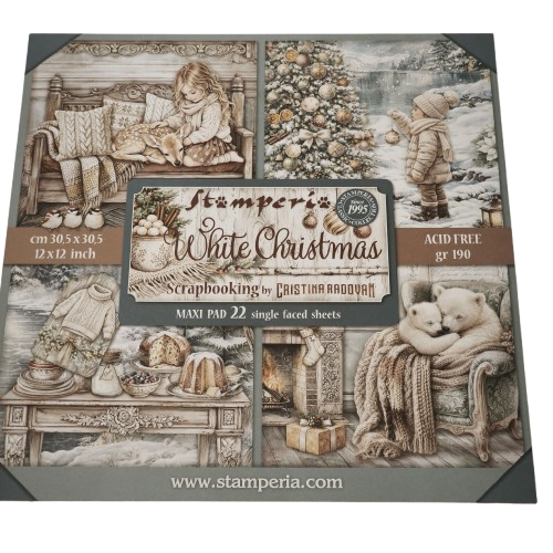 bloc papier stamperia 30x30 white christmas