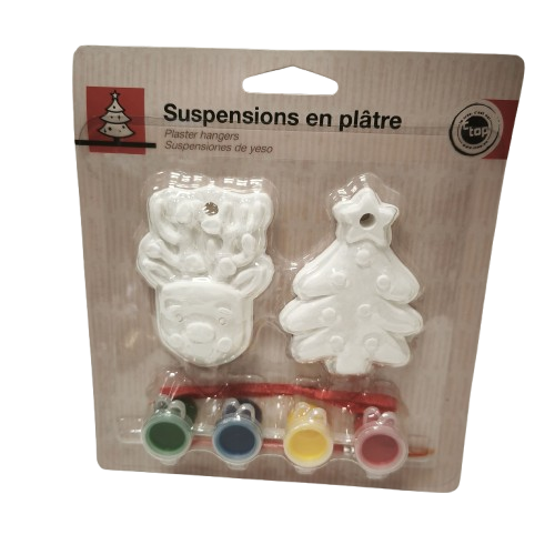 Suspensions en plâtre à peindre renne et sapin