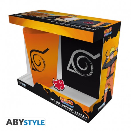 NARUTO SHIPPUDEN - coffret - Verre XXL + Pin\'s + Carnet Konoha