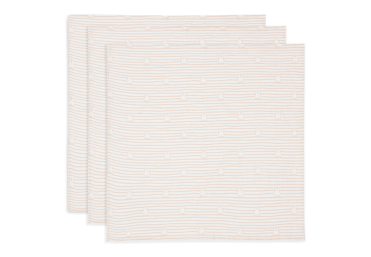 Lange Gaze de Coton Small 70x70cm Miffy Stripe - Biscuit - 3 Unités 1