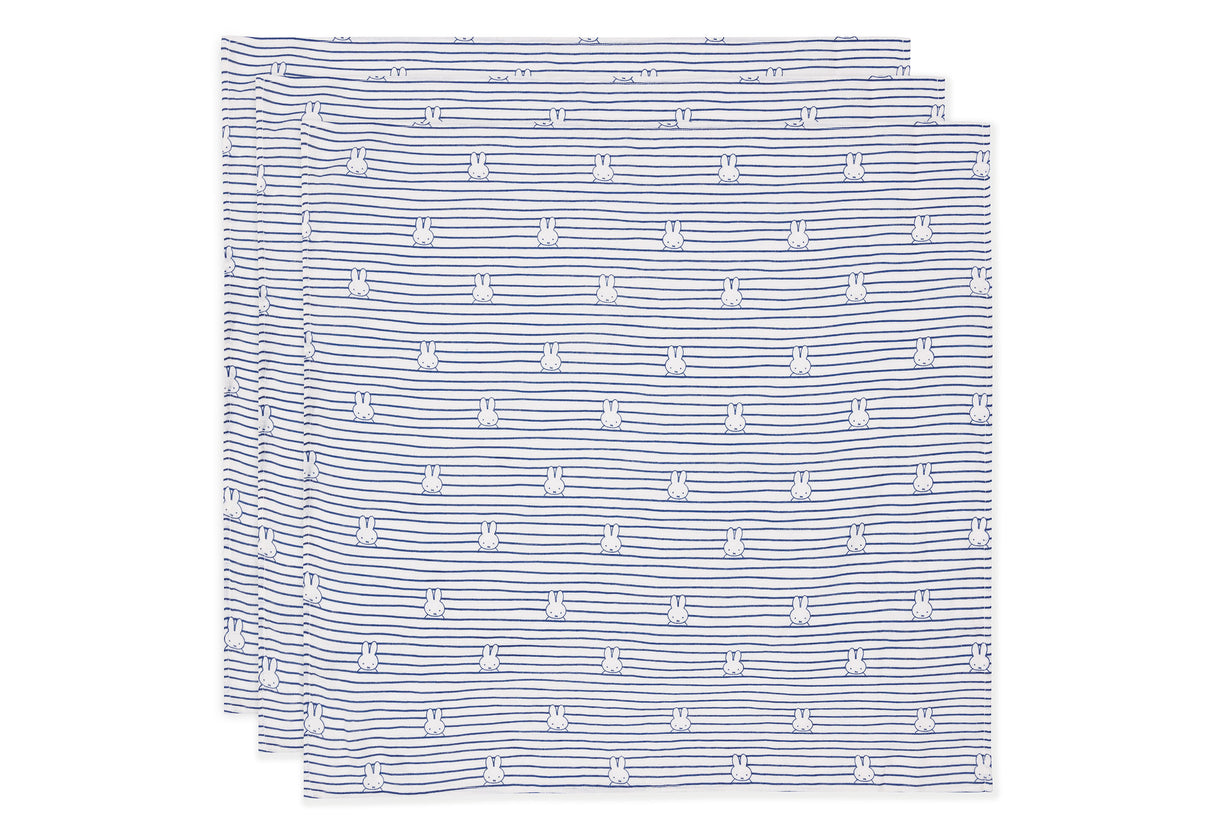 Lange Gaze de Coton Small 70x70cm Miffy Stripe - Navy - 3 Unités 1