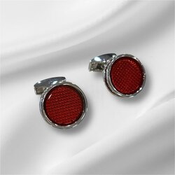 Paire De Boutons De Manchette Vintage Années 50 - Argent Avec émail Rouge - France