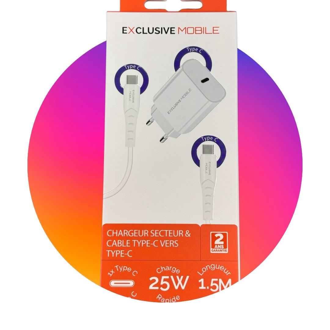 Chargeur Secteur & Câble Type C Vers type C 25W 1.5m
