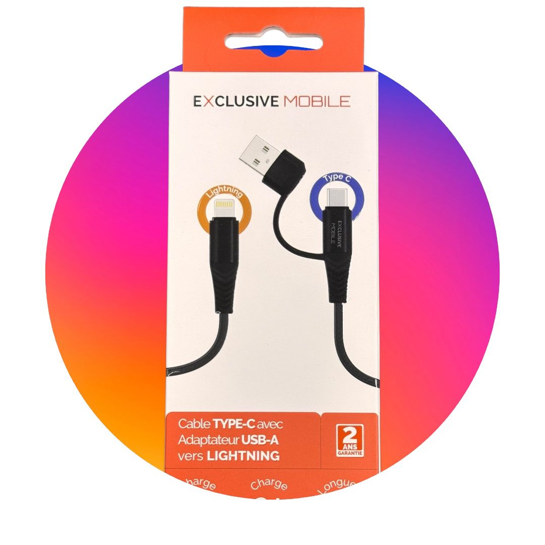 Cable Type-C avec Adaptateur USB-A vers Lightning 1.5M