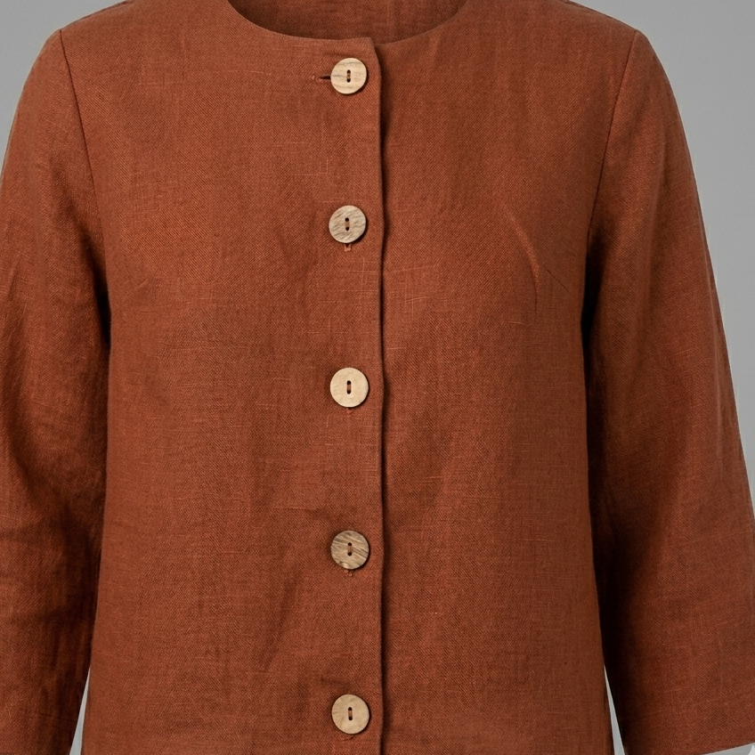 Veste 100% lin rouille Gros plan