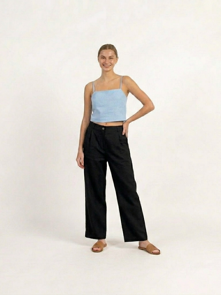 Pantalon 100% lin bleu foncé