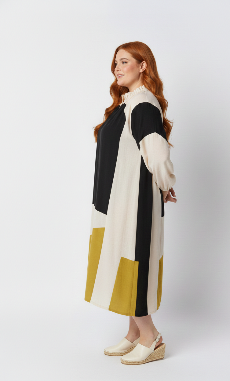 Robe patchwork à manches longues
