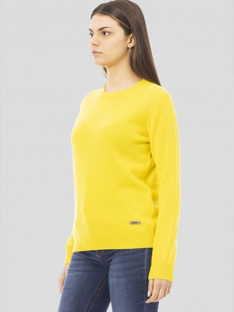 Pull à col rond en maille jaune en laine