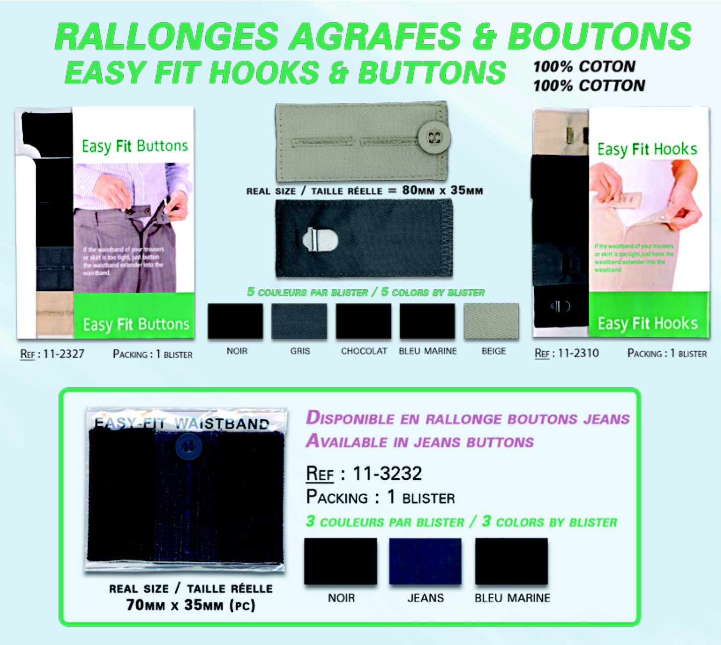 rallonges agrafe *et* boutons