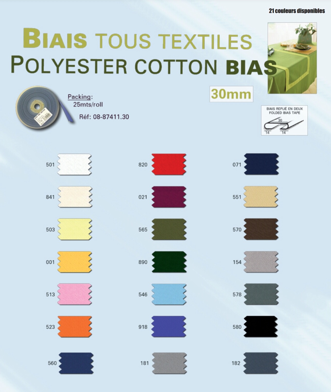 biais tous textiles 30mm polyester coton