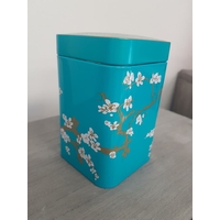 Boite à thé décorative bleue turquoise : Cerisiers