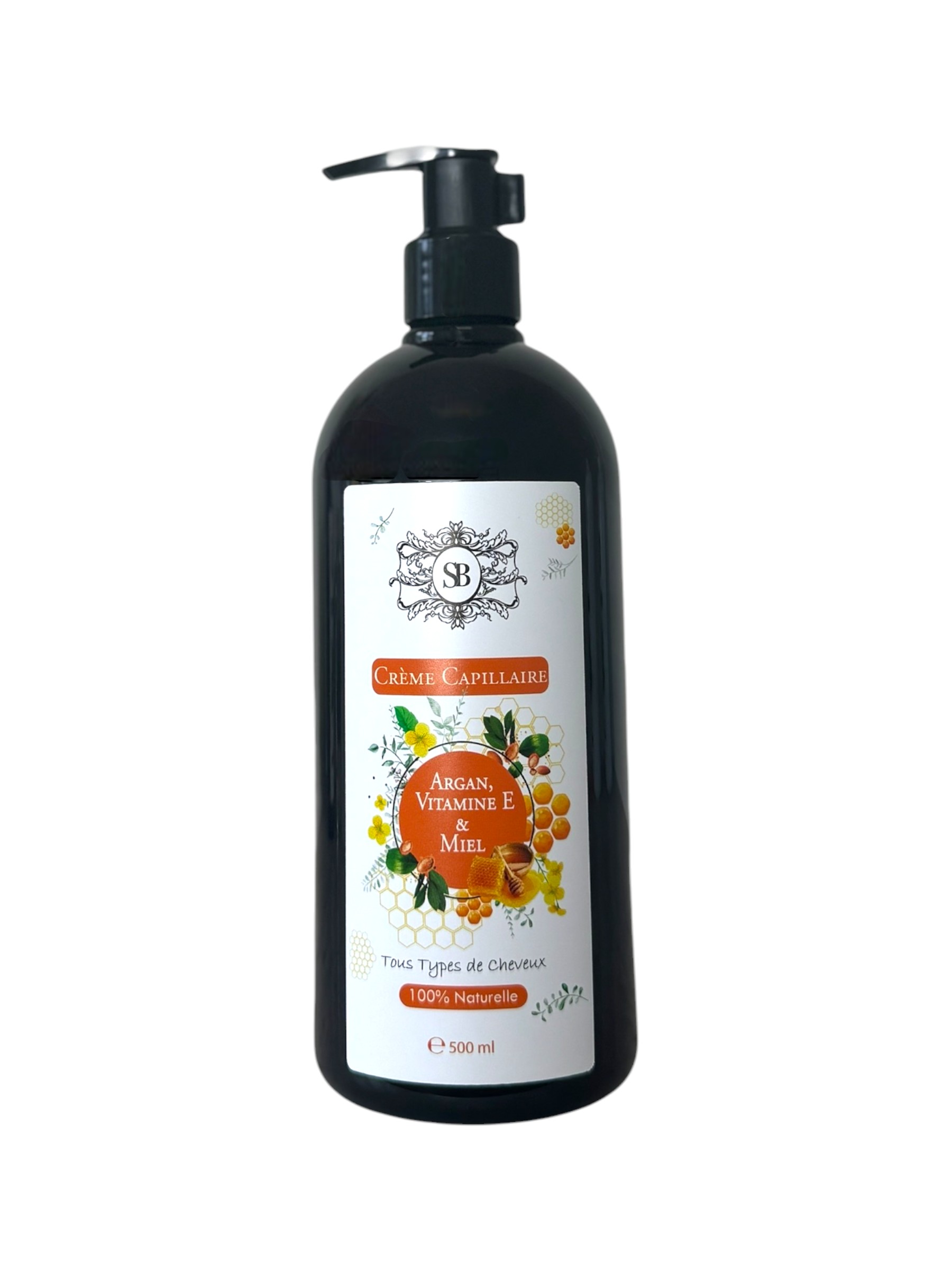 Crème capillaire argan, vitamine E, miel 500ml -Photoroom
