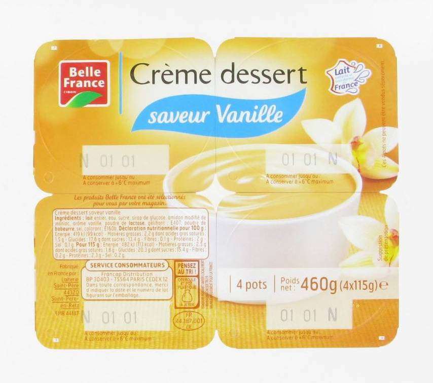 Crème Dessert Vanille x4 460g Belle France