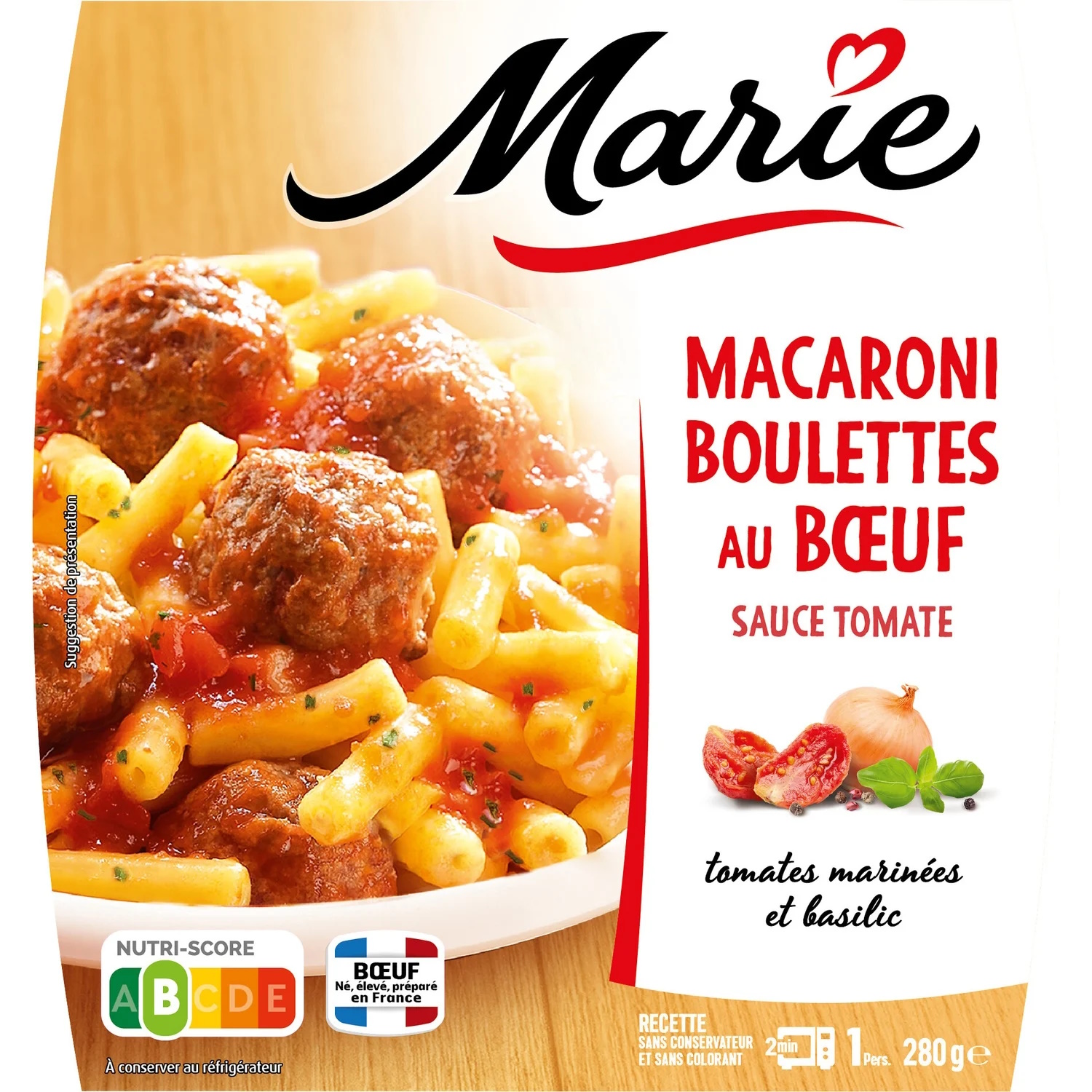 Macaroni Boulettes au Boeuf Sauce Tomate 280g Marie