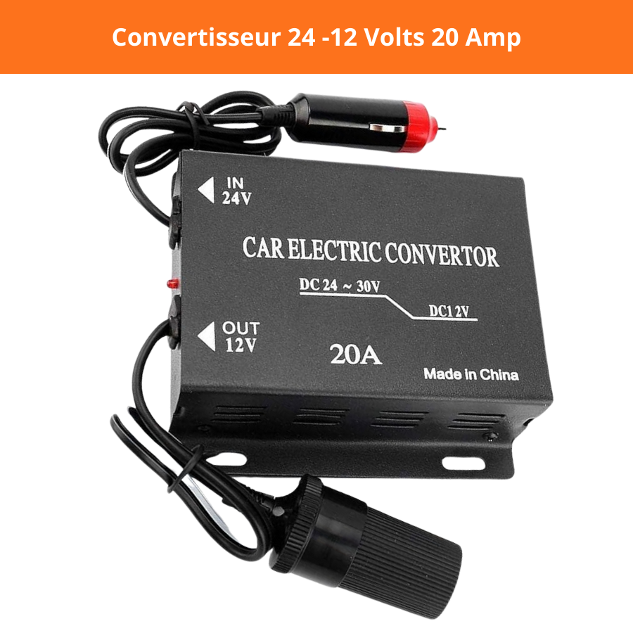BOROCO Convertisseur 24V Vers 12V 20A - Transformateur Abaisseur Allume-Cigare Voiture Camion Bus