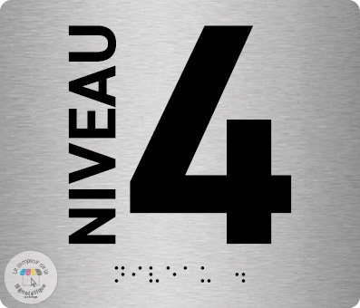 Pictos de porte braille alu brossé 140 x120 mm - Niveau 4