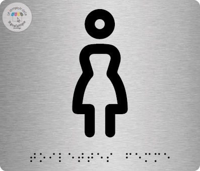 Pictos de porte braille alu brossé 140 x120 mm - Femme