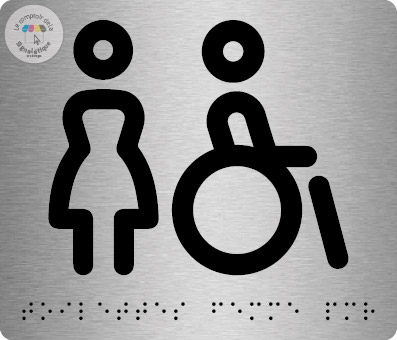 Pictos de porte braille alu brossé 140 x120 mm - Femme PMR