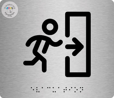 Pictos de porte braille alu brossé 140 x120 mm - Evacuation