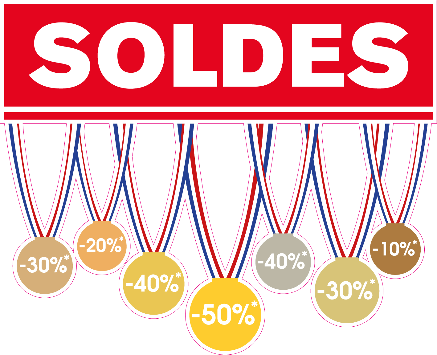 Sticker Adhésif Soldes Format Medaille 500 x 406 mm Format bandeau 500 x 20 mm - Fond Blanc