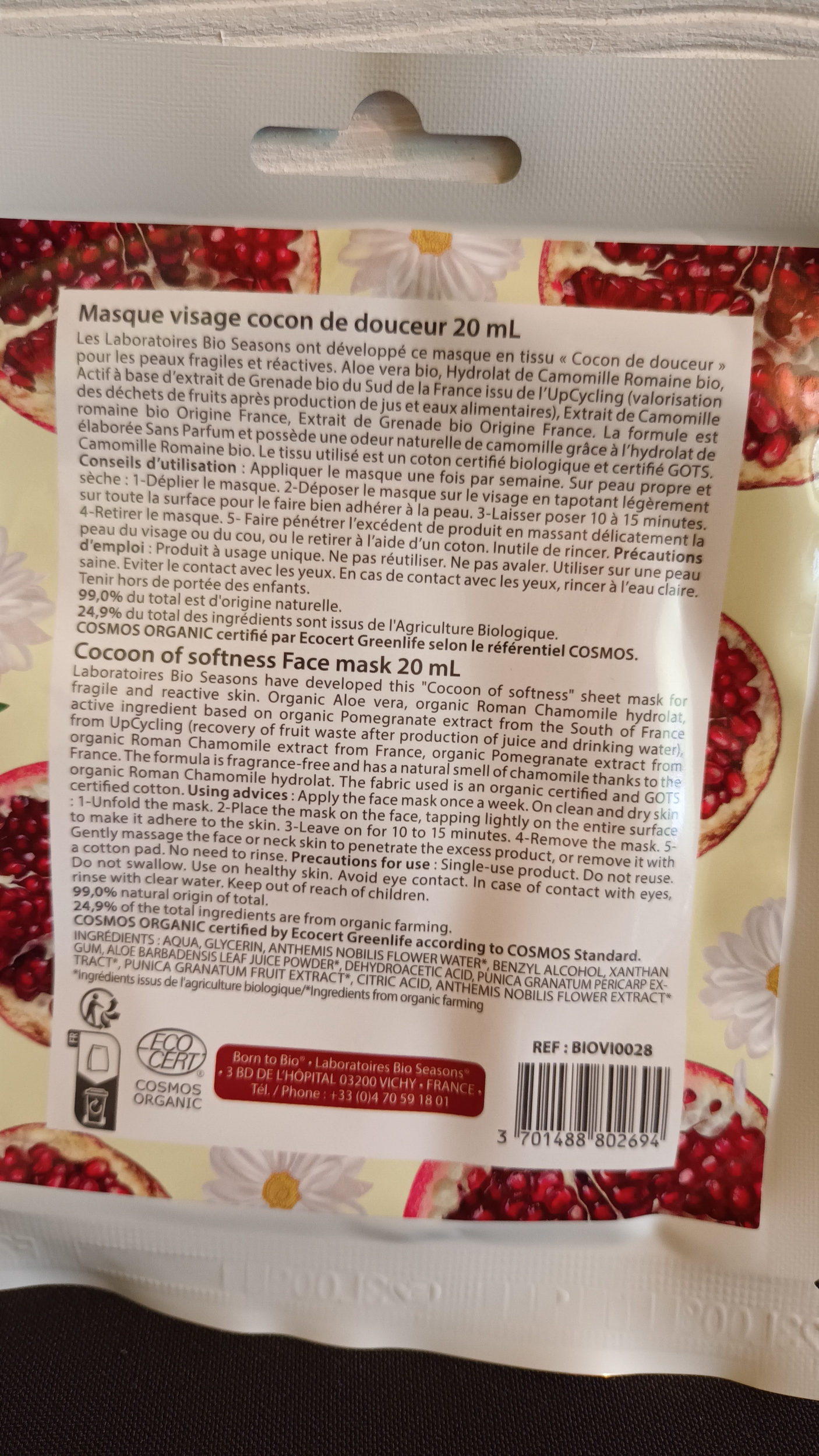 Masque visage bio tissu Graines de Love