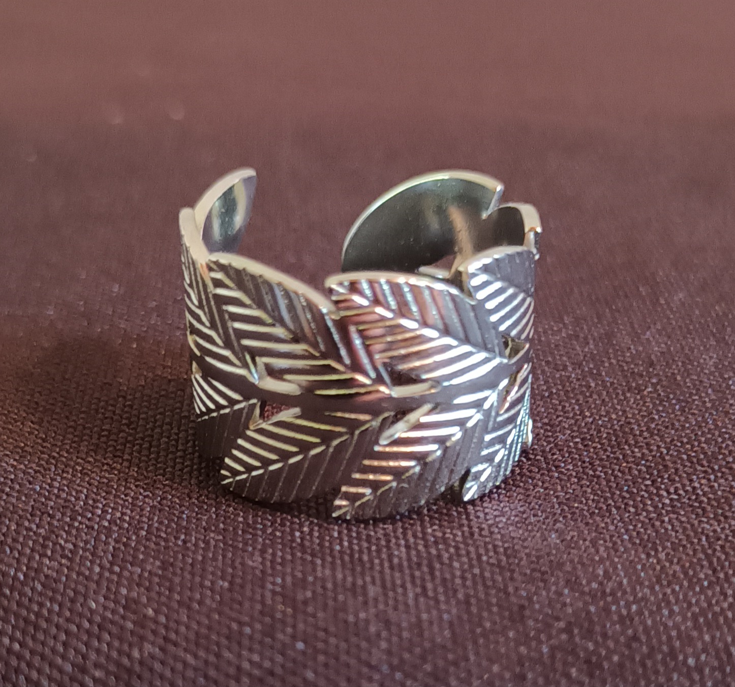 Bague branche de laurier argentée