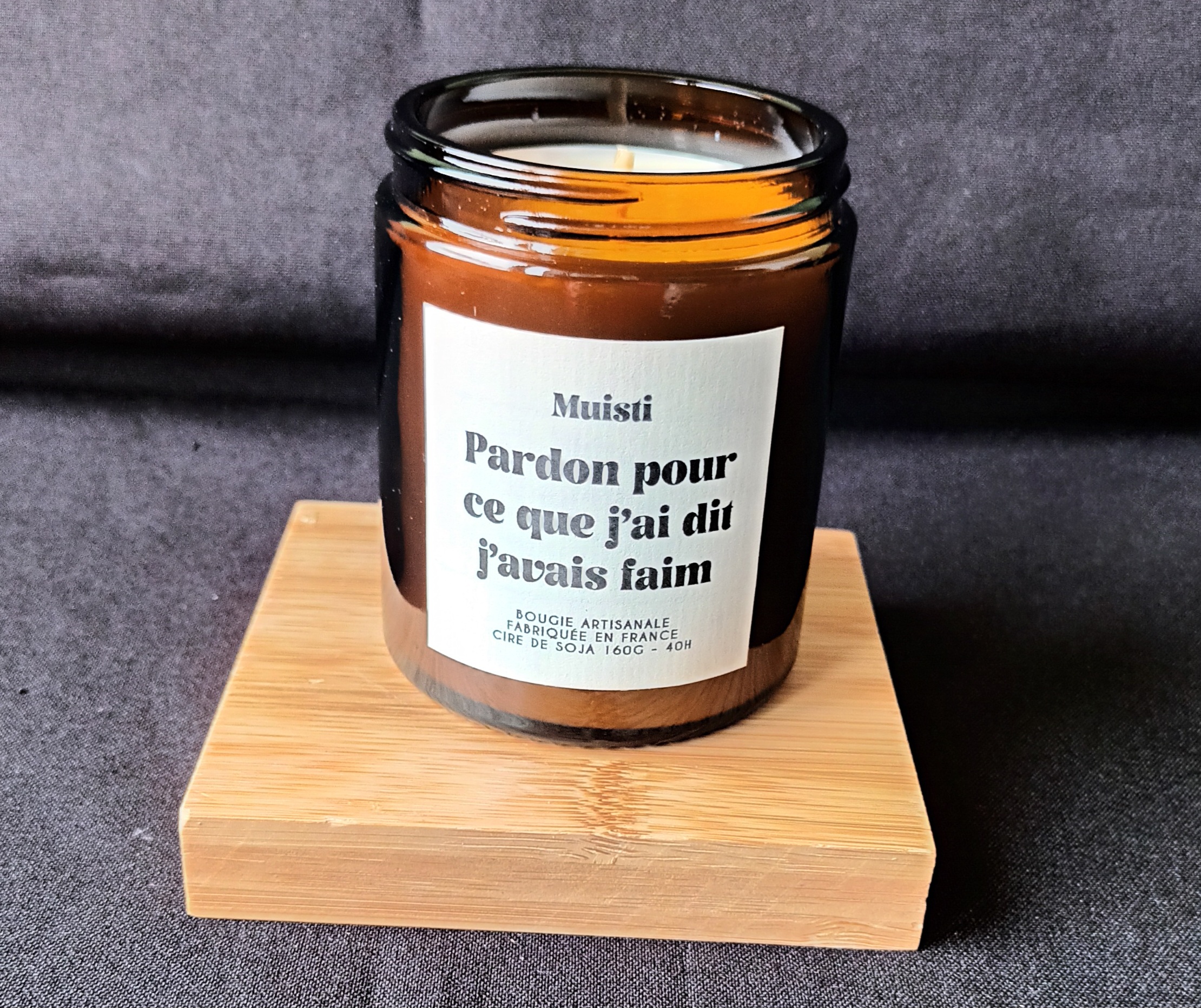 Bougie Pardon pour ce que je t'ai dit j'avais faim. Graines de Love.