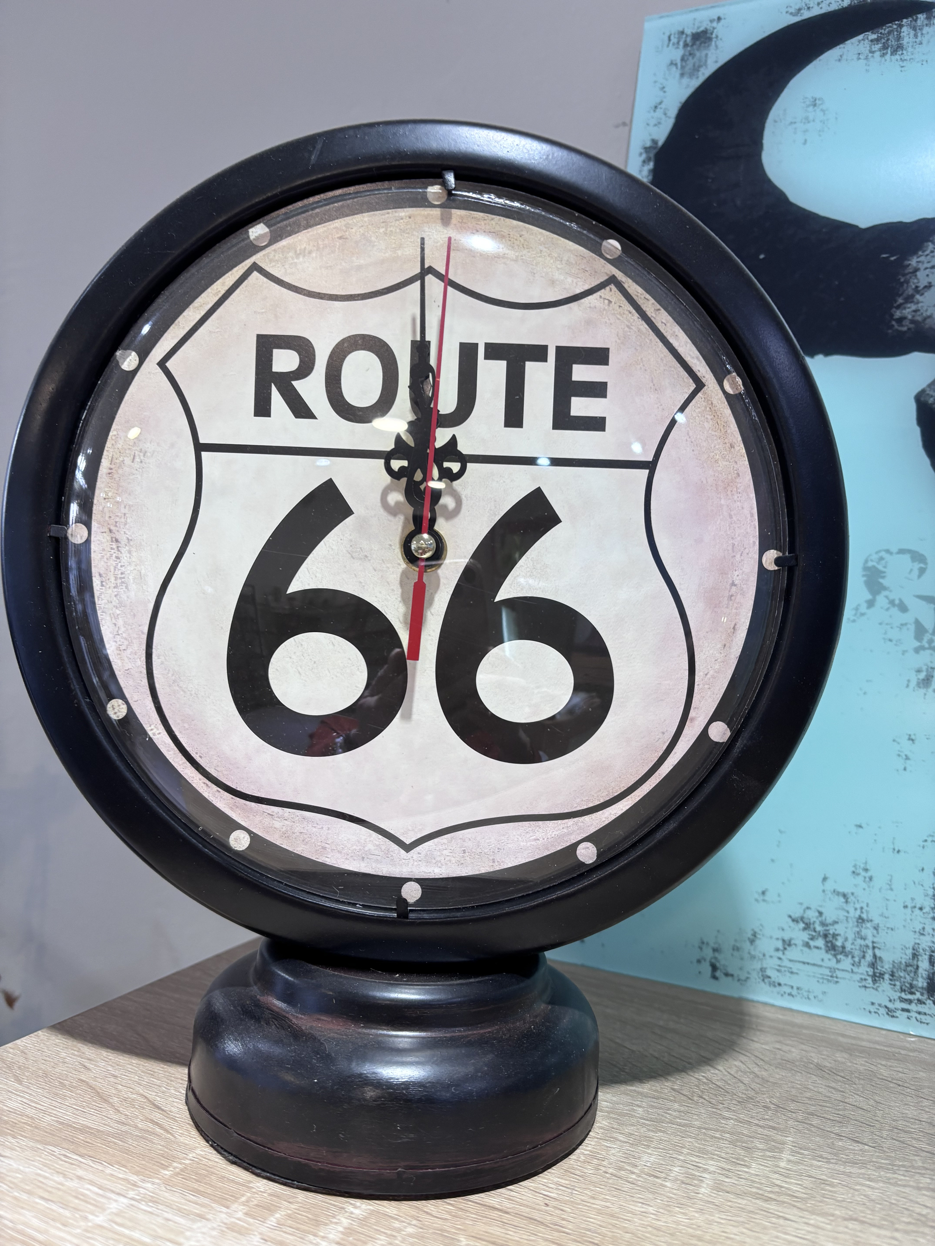 Horloge de pompe à essence Route 66 noire