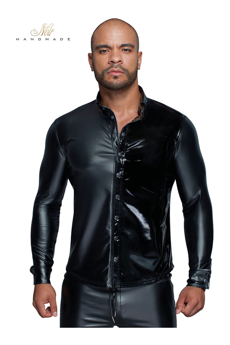 chemise wetlook et vinyle H064 Noir HandMade