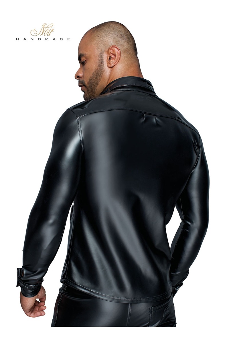 chemise wetlook et vinyle H064 Noir HandMade (2)