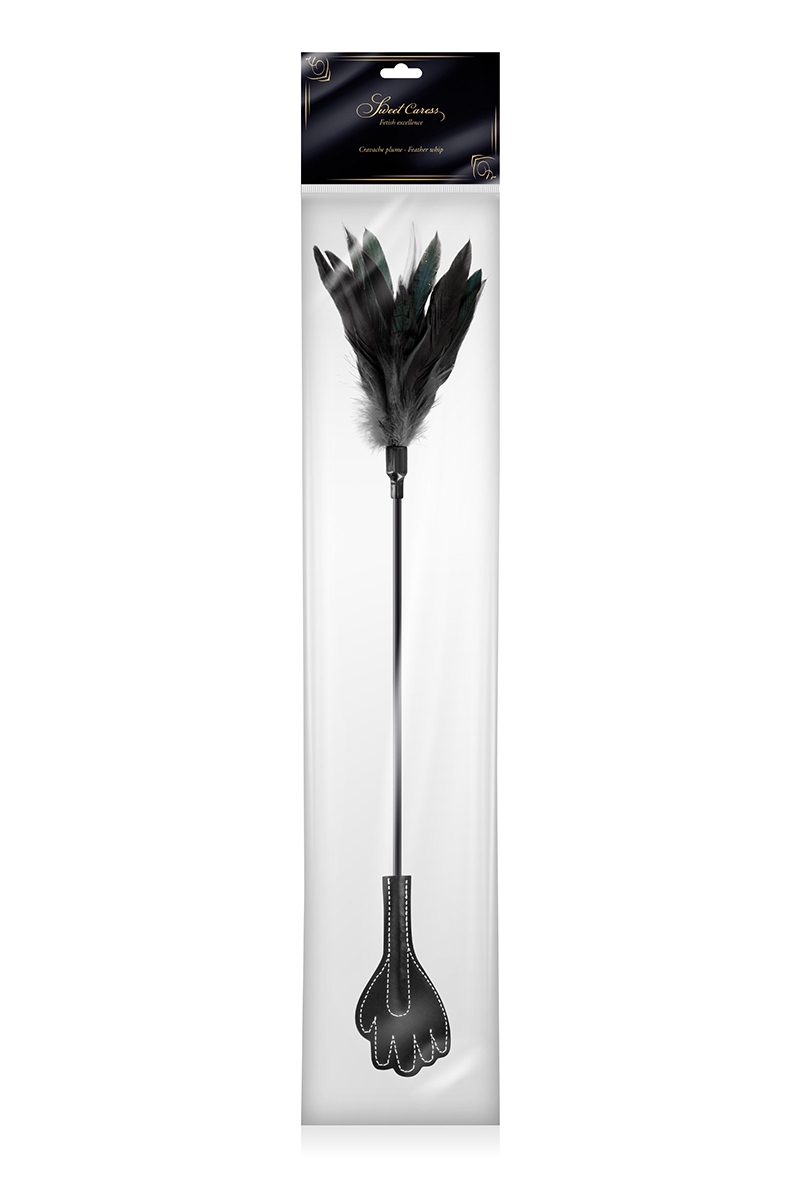 mini cravache main avec plumes noires SWEET CARESS (3)