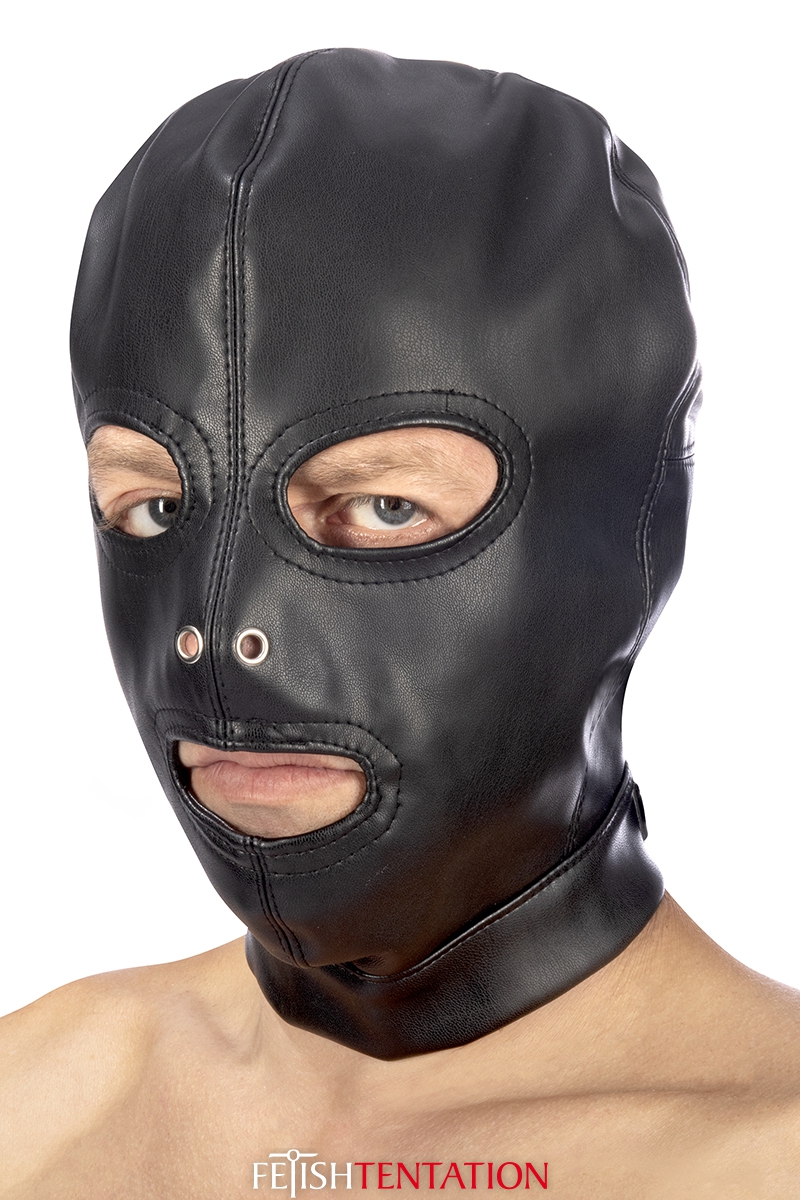 cagoule BDSM 3 ouvertures en simili cuir FETISH TENTATION (2)