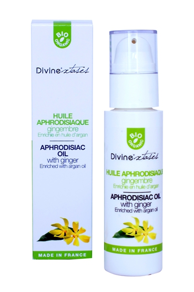 boite   flacon huile massage BIO gingembre et Ylang Ylang Divinextases