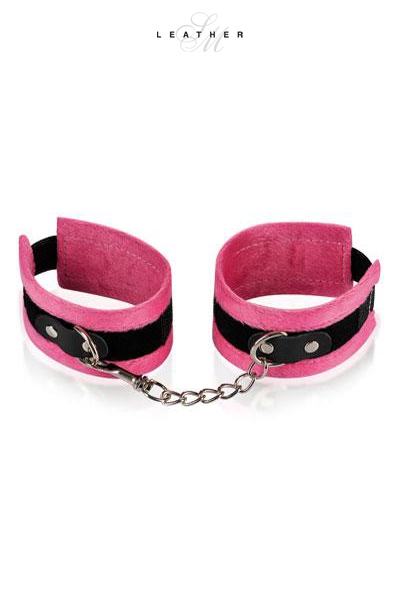 menottes de poignets rose et noir Leather SM