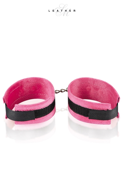 menottes de poignets rose et noir Leather SM (2)