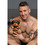 ours en peluche en tenue bondage dans les bras dun homme