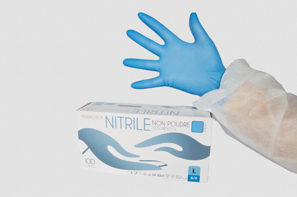 Gants nitrile non poudré - Bleu - Taille M