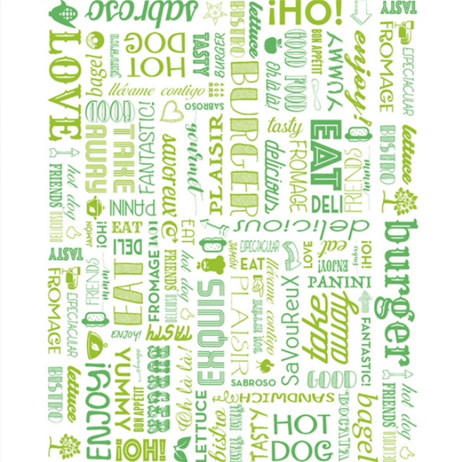 1000 PAPIER INGRAISSABLES FAST FOOD \'PAROLE\' 35 G/M2 28x34 CM VERT PARCH.INGRAISSABLE