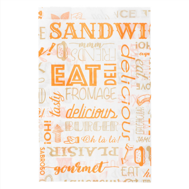 500 POCHETTES HAMBURGERS \'PAROLE\' 32 G/M2 12+7x18 CM ORANGE PARCH.INGRAISSABLE