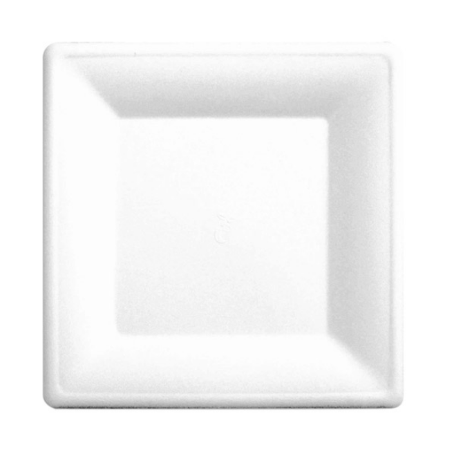 500 ASSIETTES CARRÉES \'BIONIC\' 20x20x1 CM BLANC BAGASSE
