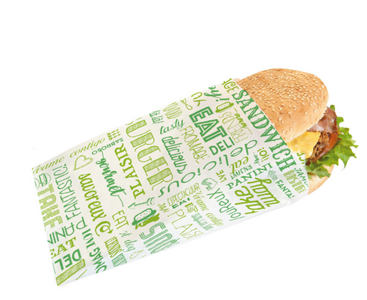 500 POCHETTES HAMBURGER \'PAROLE\' 32 G/M2 14+7x22 CM VERT PARCH.INGRAISSABLE