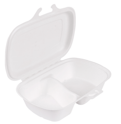 400 COQUILLES 2 COMPART. \'BIONIC\' 900 ML 22,4x14x6 CM BLANC BAGASSE