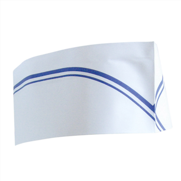 100 CALOTS AJUSTABLES BATEAU FRANGES BLEUES 28 CM BLANC PAPIER