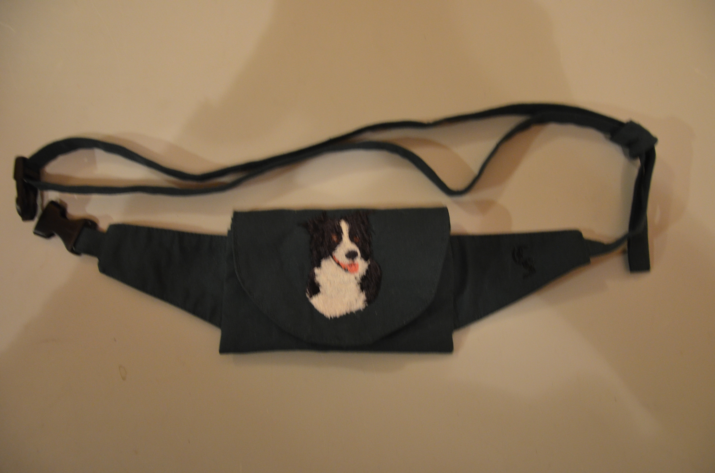 Broderie Border collie 2 - pochette friandise - vert