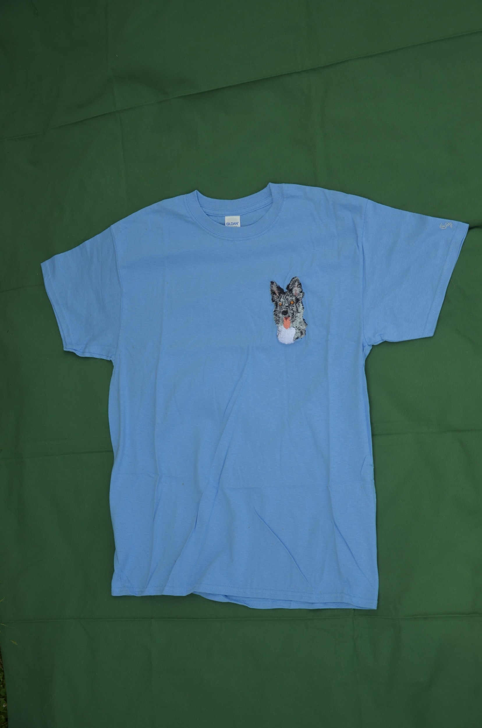 T-shirt - broderie Border Collie 1 - couleur : bleu ciel