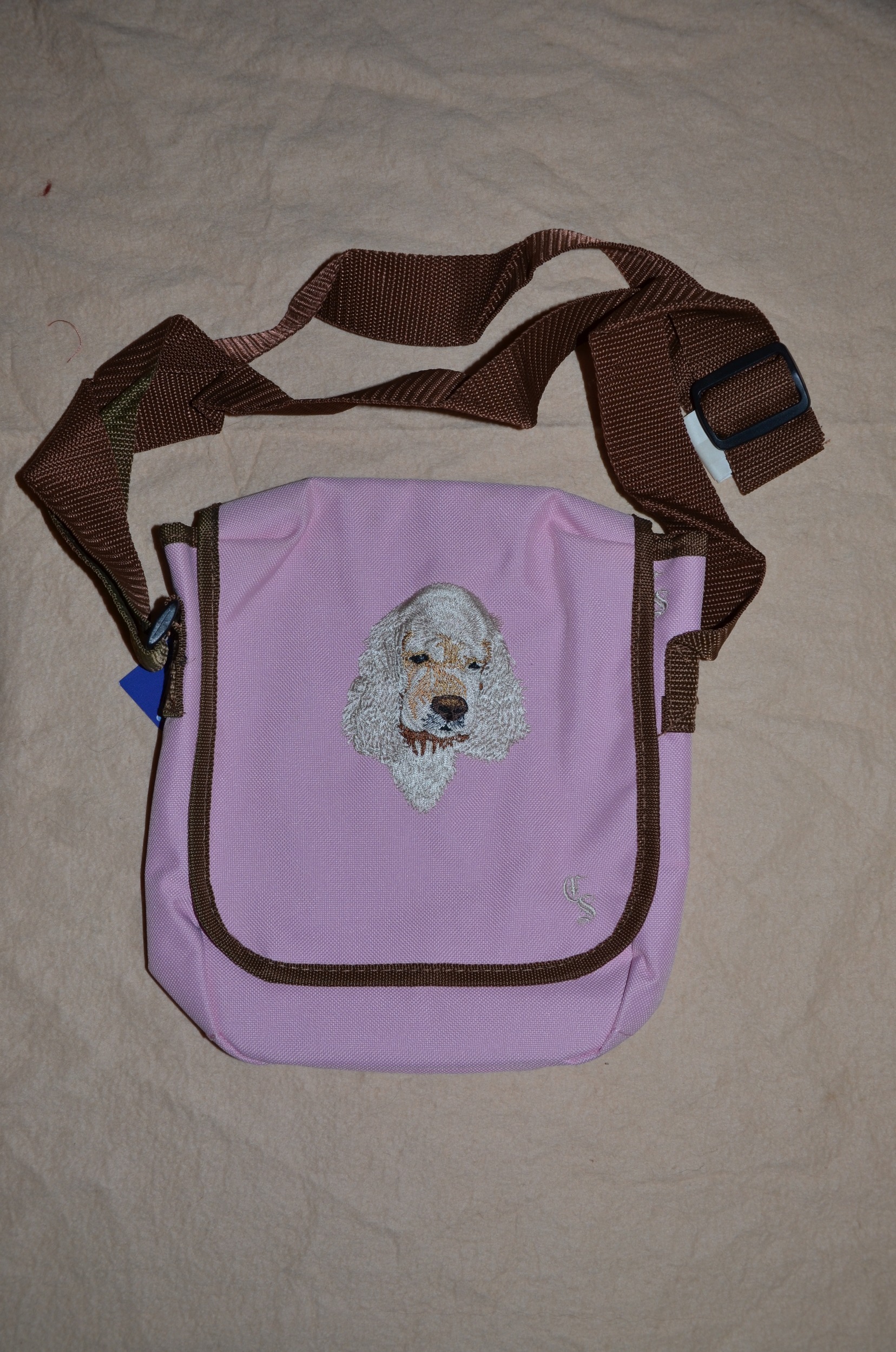 Sac bandoulière - Broderie cocker américain 1 - couleur : rose
